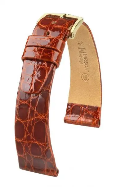 Řemínek Hirsch Prestige Crocodile - zlatohnědý