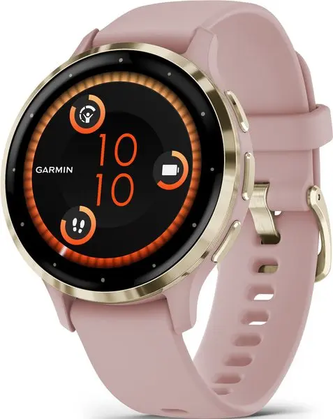 Garmin Venu® 3S, Nerezová luneta Soft Gold, pouzdro Dust Rose, silikonový řemínek