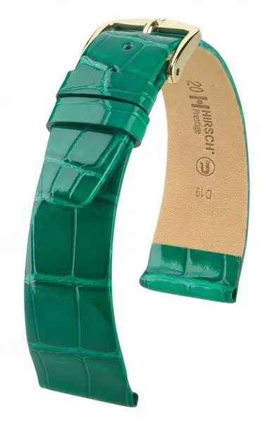 Řemínek Hirsch Prestige Alligator - zelený, lesk