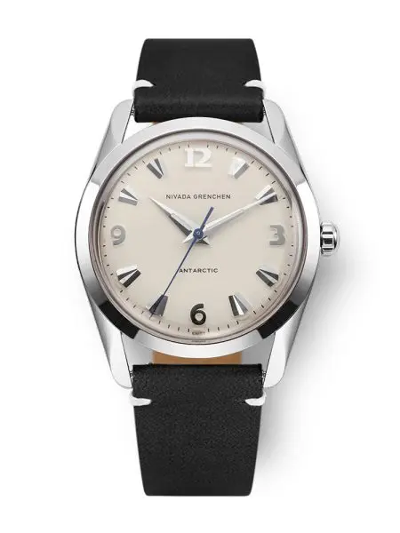 Nivada Grenchen Antarctic 35 mm - Eggshell White Luminova - Black leather White Stitching