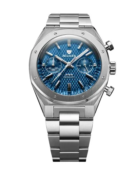 Nivada Grenchen F77 Chrono Mecaquartz Blue 38 mm - Steel Bracelet