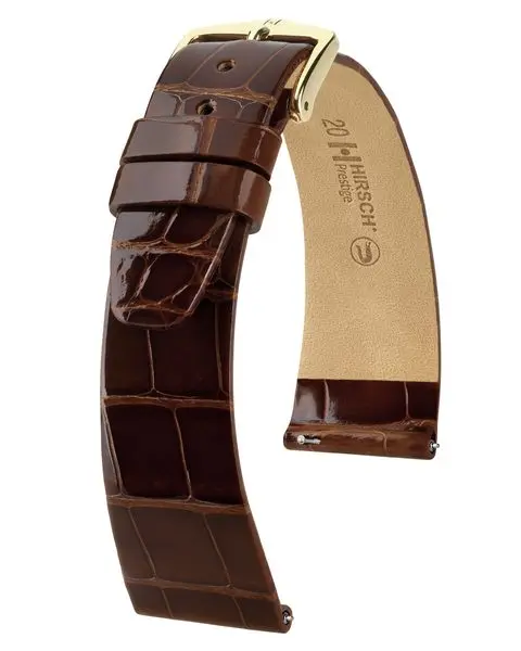 Řemínek Hirsch Prestige Alligator - tmavě hnědý, lesk