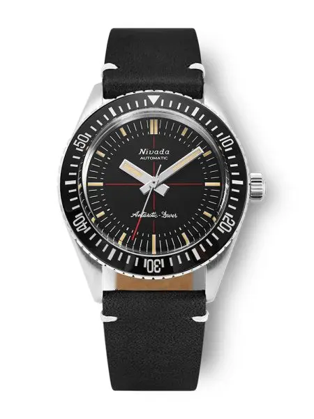 Nivada Grenchen Antarctic Diver 32044A17 - Black Leather White stitching
