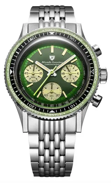 Nivada Grenchen Chronoking Racing Green - Inter. Bezel - Beads of Rice