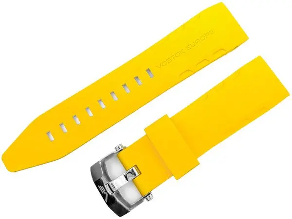 Silikonový řemínek Vostok Europe 25mm pro Lunochod YM86/620A505 - žlutý/lesklo-matná spona