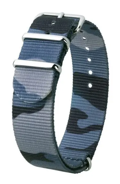 Řemínek Hirsch Rush NATO - modrá kamufláž - 22 mm