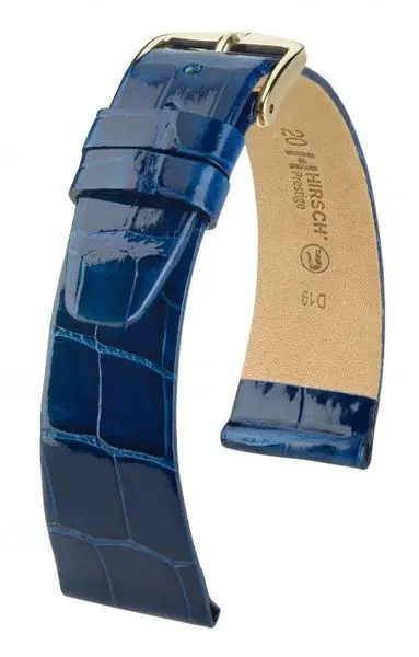 Řemínek Hirsch Prestige Alligator - modrý, lesk