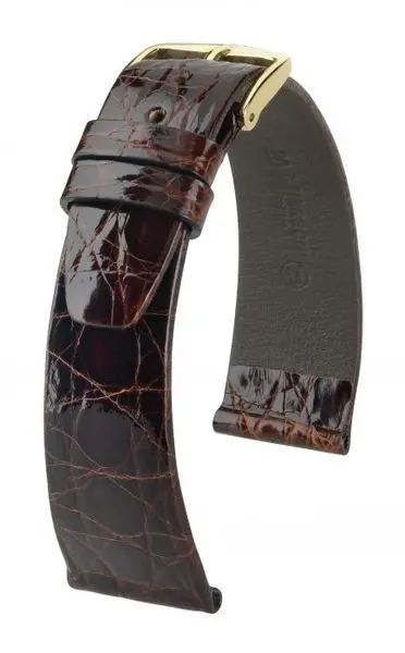 Řemínek Hirsch Prestige Crocodile - hnědý