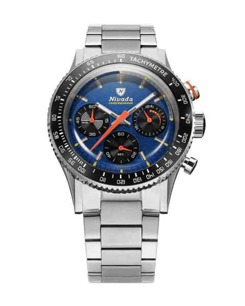 Nivada Grenchen Chronoking Mecaquartz Racing Blue - Inter. Bezel - Bracelet Flat Link