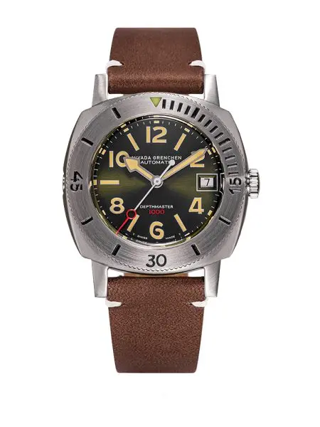 Nivada Grenchen Depthmaster Numerals - Brown Leather White Stitching