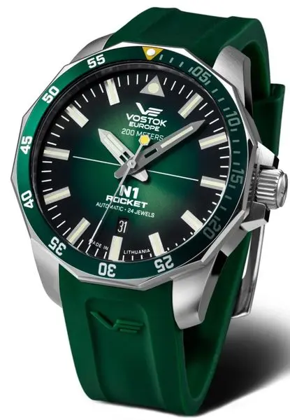 Vostok Europe N-1 Rocket Automatic Line NH35-225A710 - zelený gumový řemínek