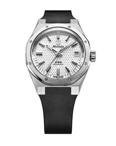 Nivada Grenchen F77 SST White MK2 Date - 38 mm - Black Rubber