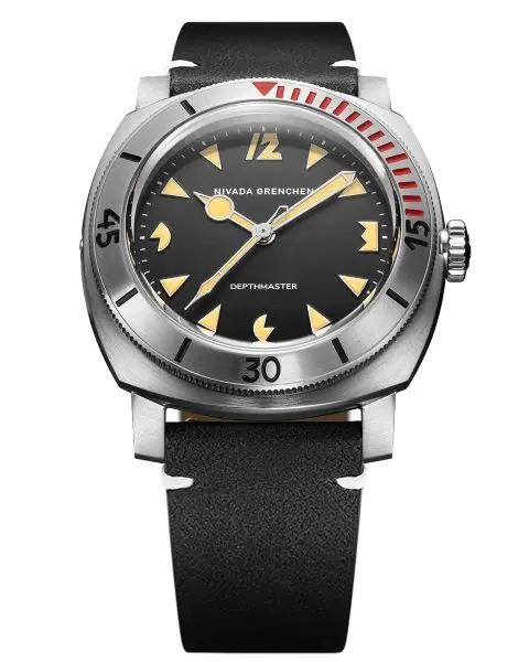Nivada Grenchen Depthmaster Pacman 42mm - Black Leather White Stitching