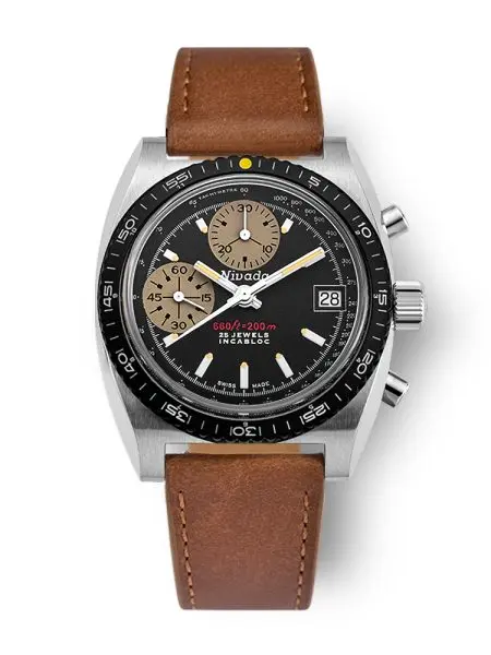 Nivada Grenchen Autochron Yellow Automatic - Brown Leather