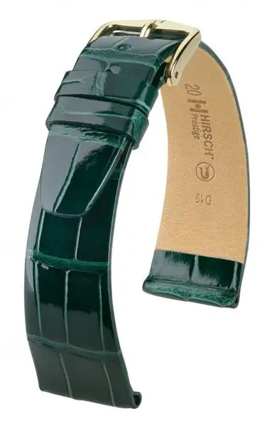 Řemínek Hirsch Prestige Alligator - tmavě zelený, lesk