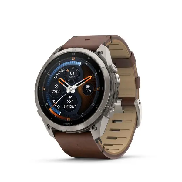 Garmin Fenix® 9 Pro inReach - 51 mm, Titanium s koženým řemínkem Walnut 010-04337-41