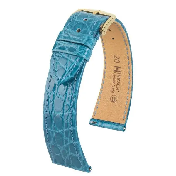 Řemínek Hirsch Genuine Croco - tyrkysový, lesk