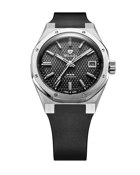 Nivada Grenchen F77 SST Black MK2 Date - 38 mm - Black Rubber