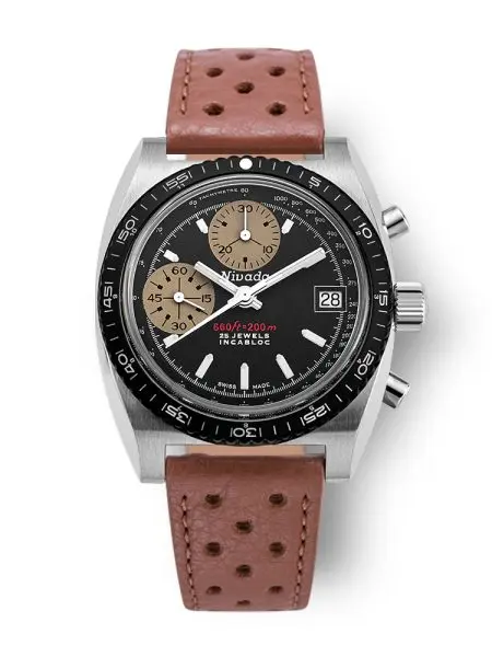 Nivada Grenchen Autochron White Automatic - Brown Racing Strap