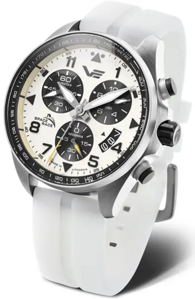 Vostok Europe Space Race Chrono Line 6S30-325A743 - bílý gumový řemínek (luminiscenční)