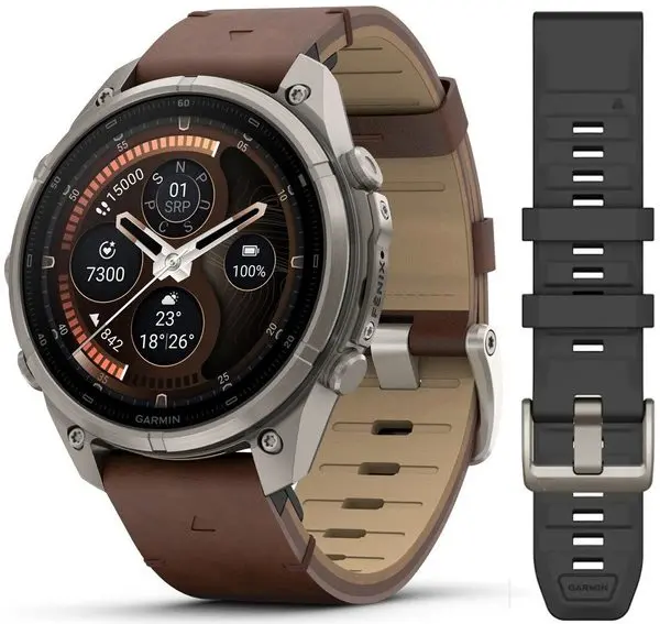Garmin Fenix® 9 Pro inReach - 47 mm, Titanium s koženým řemínkem Walnut 010-04336-41