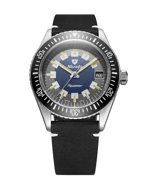 Nivada Grenchen Aquamar Vintage - Black Leather White stitching