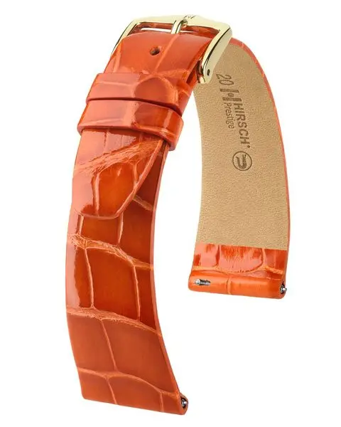Řemínek Hirsch Prestige Alligator - oranžový, lesk