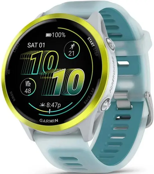 Garmin Forerunner® 570 - 47mm Amp Yellow hliníková luneta, poloprůhledný řemínek Whitestone/Turquoise 010-02971-01