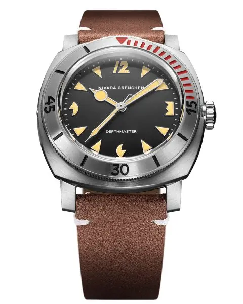 Nivada Grenchen Depthmaster Pacman 42mm - Brown Leather White Stitching
