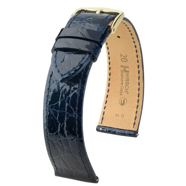 Řemínek Hirsch Genuine Croco - tmavě modrý, lesk