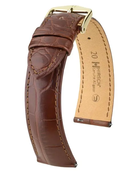 Řemínek Hirsch Genuine Alligator - hnědý, mat