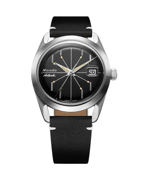 Nivada Grenchen Antarctic Spider Black 38 mm - Black leather White Stitching