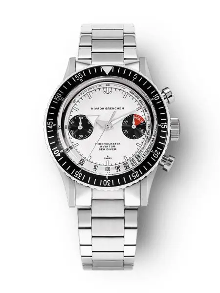 Nivada Grenchen Chronomaster White Panda Inter. Bezel - Manual - Bracelet Flat Link