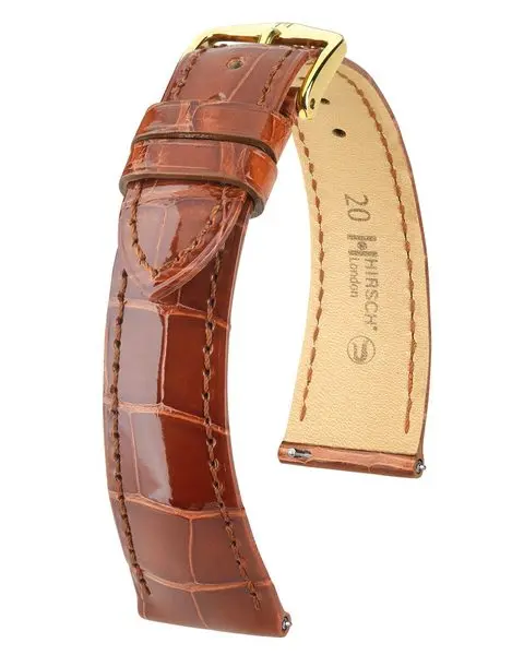 Řemínek Hirsch London Alligator - zlatohnědý, lesk