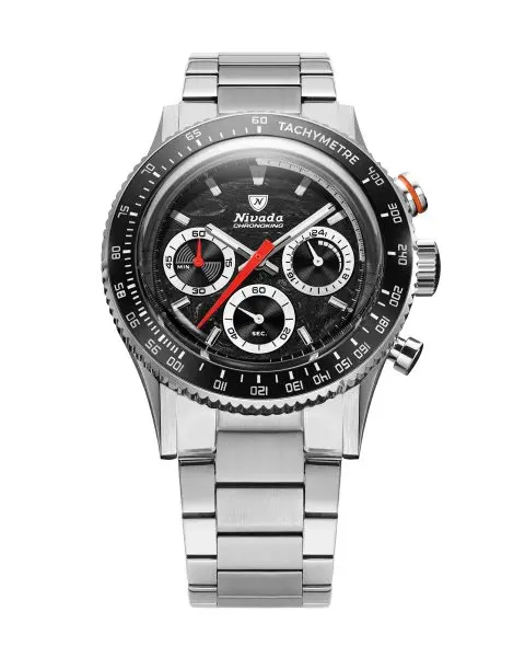 Nivada Grenchen Chronoking Mecaquartz Racing Black - Inter. Bezel - Bracelet Flat Link