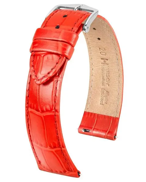 Řemínek Hirsch Louisianalook - červený - 18 mm - L – Standardní délka (doporučujeme) - 16 mm - Stříbrná