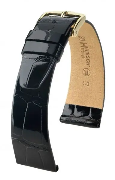 Řemínek Hirsch Prestige Alligator - černý, lesk