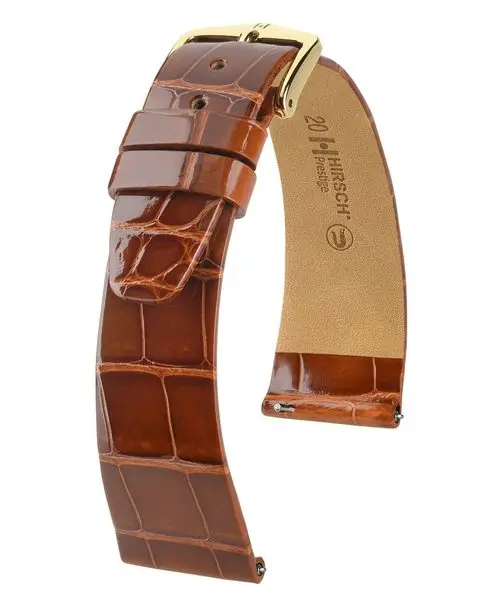 Řemínek Hirsch Prestige Alligator - zlatohnědý, lesk