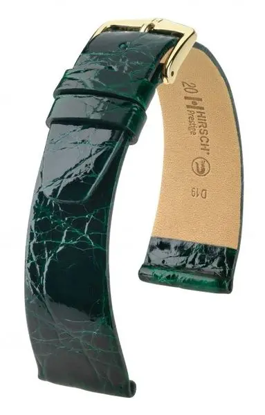 Řemínek Hirsch Prestige Crocodile - tmavě zelený