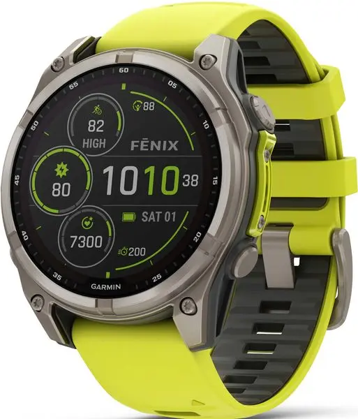 Garmin - fenix 8 Solar Sapphire - 47 mm - Titanium with Amp Yellow | Graphite Silicone Band, EU