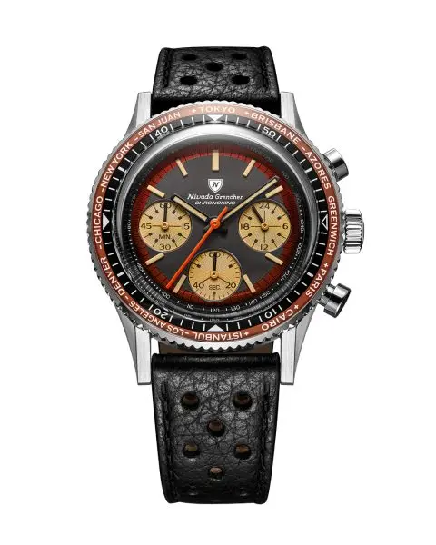Nivada Grenchen Chronoking Racing Black Amber - Inter. Bezel - Black Racing Strap