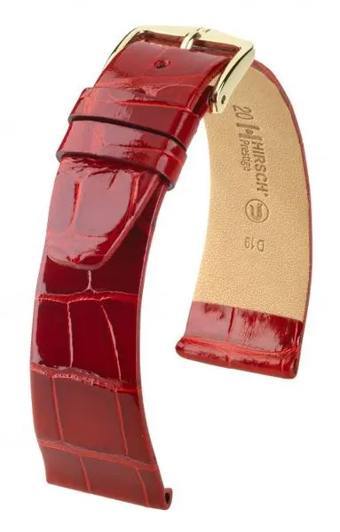 Řemínek Hirsch Prestige Alligator - červený, lesk