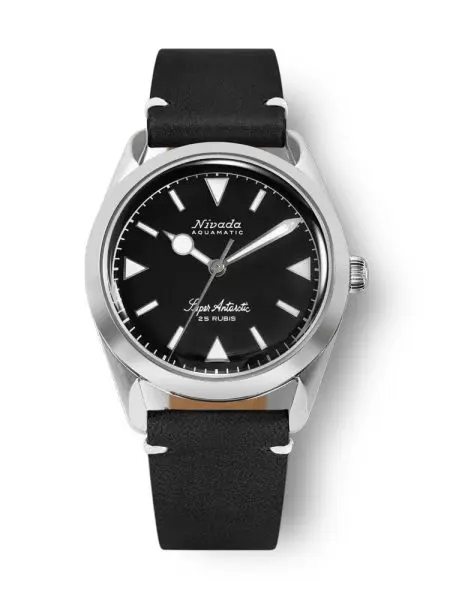 Nivada Grenchen Super Antarctic 32025A - Black Leather White Stitching