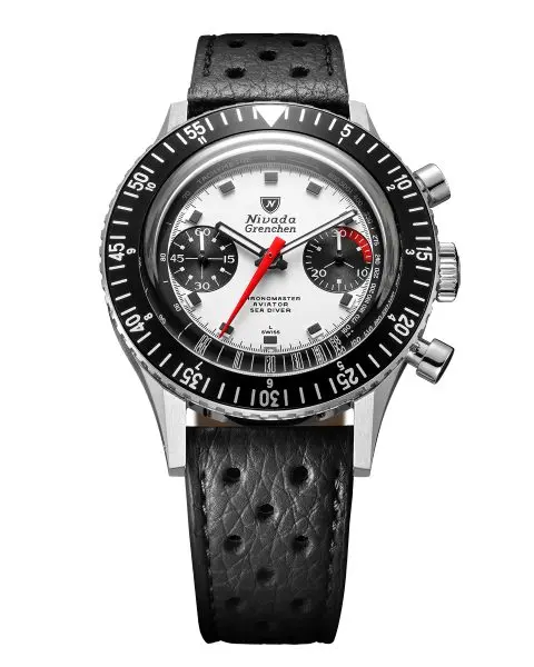 Nivada Grenchen Chronomaster White Panda 41mm - Black Racing Strap