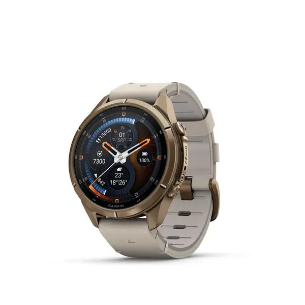 Garmin Fenix® 9 Pro inReach - 43 mm, Autumn Gold Titanium s koženým řemínkem Bone 010-04335-41