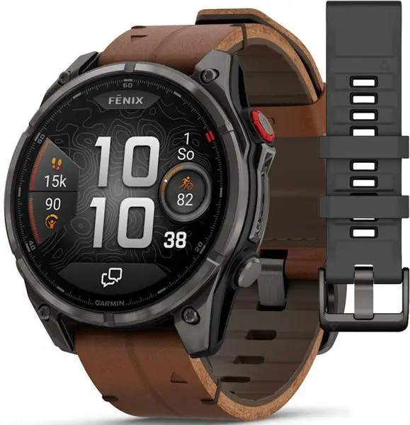 Garmin fēnix® 8 Pro – 47 mm, AMOLED Sapphire, Carbon grey DLC titanium s Chestnut koženým řemínkem 010-03198-40