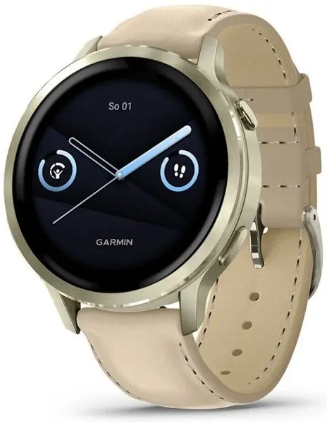 Garmin Venu 4 (41 mm) Zlaté / Bílý silikonový řemínek a Light Sand kožený řemínek, EU (upravit kartu)