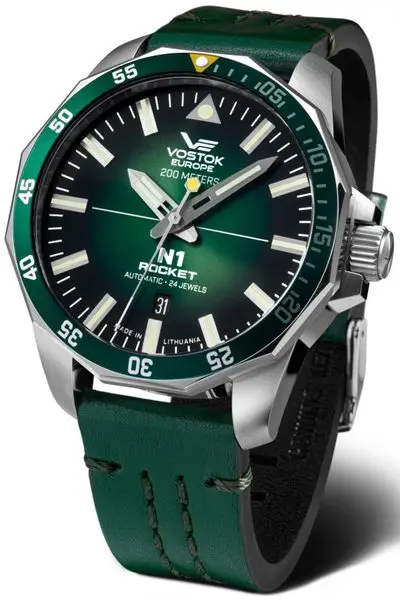 Vostok Europe N-1 Rocket Automatic Line NH35-225A710 - zelený kožený řemínek