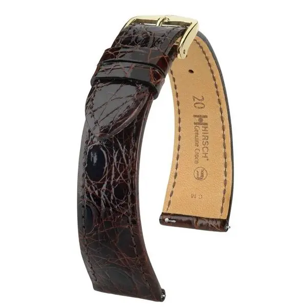 Řemínek Hirsch Genuine Croco - hnědý, lesk