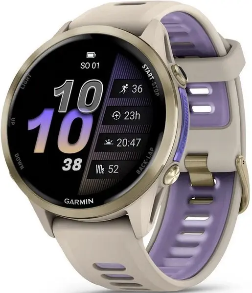Garmin Forerunner® 970 titanová luneta Soft Gold, pouzdro French Grey a poloprůhledný řemínek French Grey/Indigo 010-02969-12